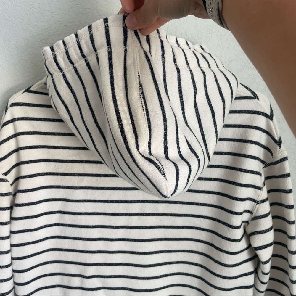 Jo & Co Striped Hoodie Women Medium Black White Pullover Nautical Sweatshirt - Picture 8 of 8